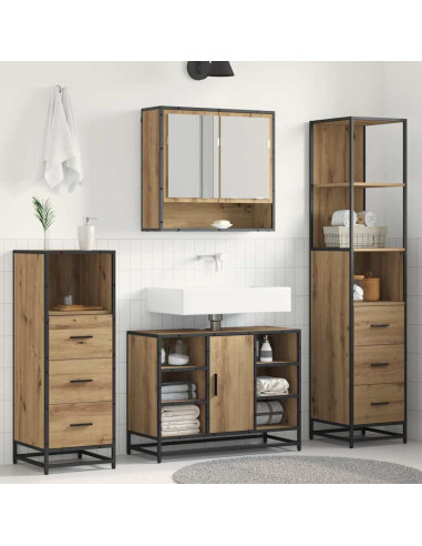Set di mobili per il bagno con porta 3 pcs rovere artigianale