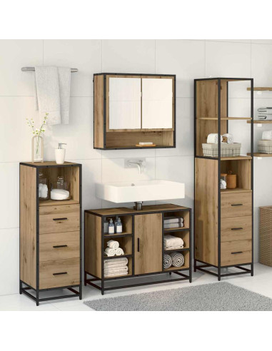 Set di mobili per il bagno con porta 3 pcs rovere artigianale