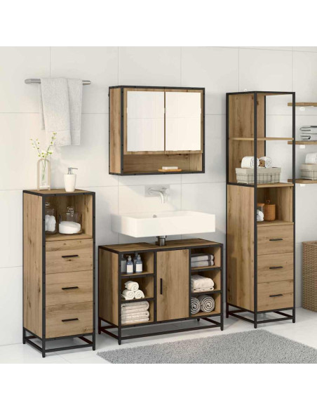 Set di mobili per il bagno con porta 3 pcs rovere artigianale