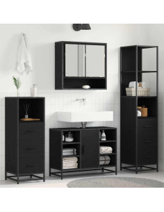 Set di mobili per il bagno 3 pcs Rovere nero 35 x 37.5 x 166 cm 2