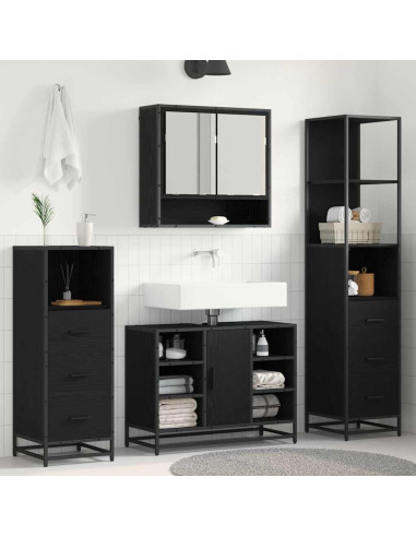 Set di mobili per il bagno 3 pcs Rovere nero 35 x 37.5 x 166 cm