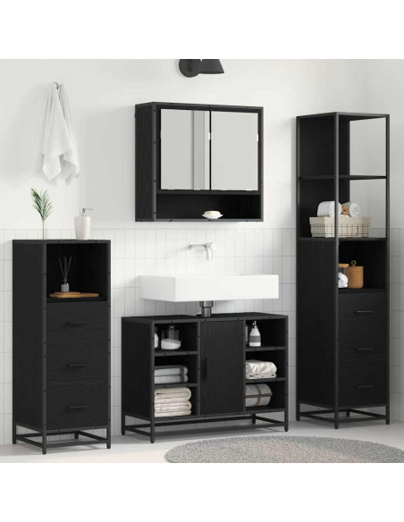 Set di mobili per il bagno 3 pcs Rovere nero 35 x 37.5 x 166 cm