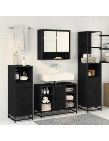 Set di mobili per il bagno 3 pcs Rovere nero 35 x 37.5 x 166 cm