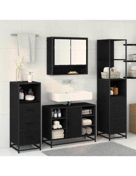 Set di mobili per il bagno 3 pcs Rovere nero 35 x 37.5 x 166 cm