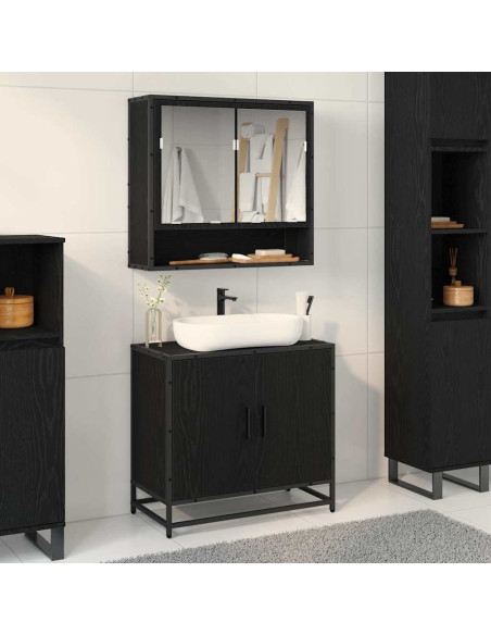 Armadio per Lavabo da Bagno Rovere Nero 65 x 33 x 60 cm