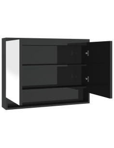 Armadietto Bagno con Specchio 80x15x60 cm in MDF Nero Lucido 2