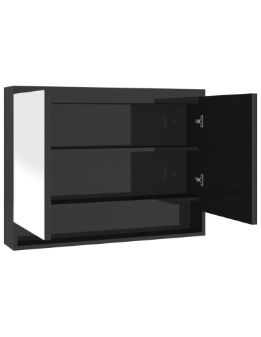 Armadietto Bagno con Specchio 80x15x60 cm in MDF Nero Lucido