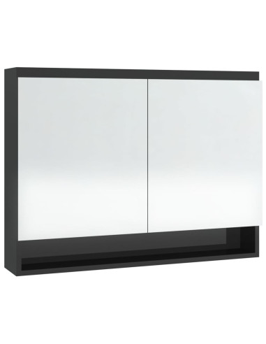 Armadietto Bagno con Specchio 80x15x60 cm in MDF Nero Lucido