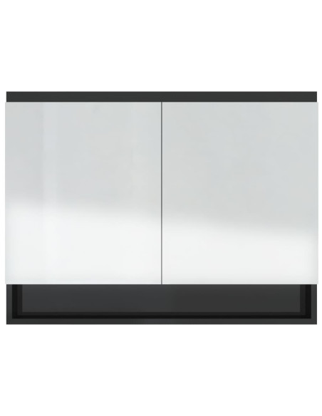 Armadietto Bagno con Specchio 80x15x60 cm in MDF Nero Lucido