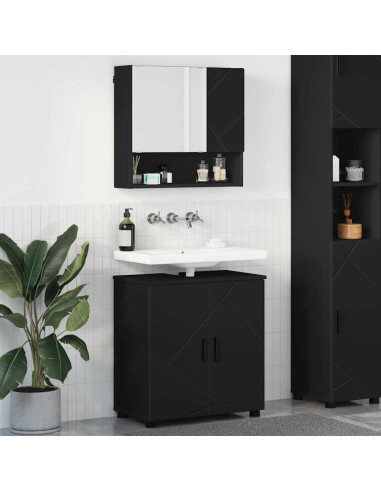 Set di mobili per il bagno con porta 2 pcs Nero 61 x 35 x 64 cm
