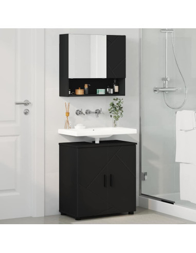 Set di mobili per il bagno con porta 2 pcs Nero 61 x 35 x 64 cm