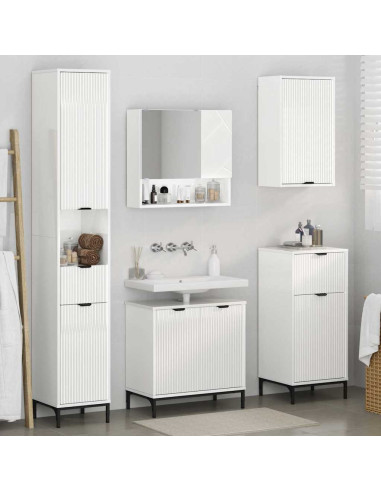 Set di mobili per il bagno con cassetto con porta Bianco Lucido