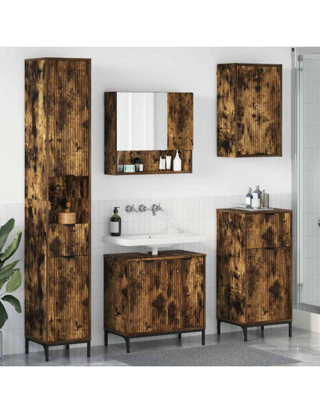 Set di mobili per il bagno con cassetto con porta Rovere fumé