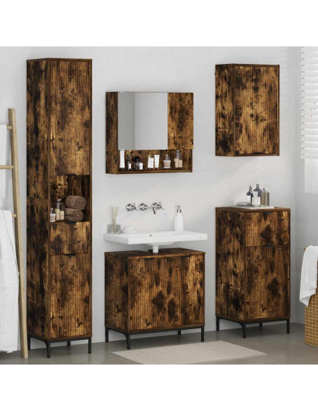 Set di mobili per il bagno con cassetto con porta Rovere fumé