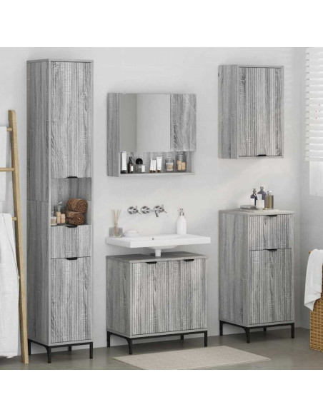 Set di mobili per il bagno con cassetto con porta Grigio Sonoma
