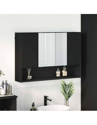 Mobiletto per specchio da bagno con porta Nero 80 x 17 x 55 cm