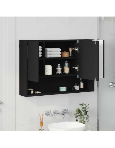 Mobiletto per specchio da bagno con porta Nero 80 x 17 x 55 cm