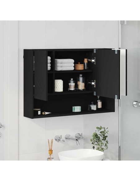 Mobiletto per specchio da bagno con porta Nero 80 x 17 x 55 cm