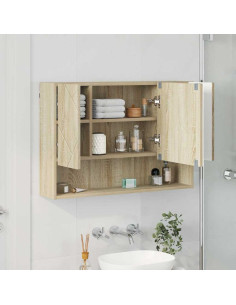 Mobiletto per specchio con porta Rovere Sonoma 80 x 17 x 55 cm 2