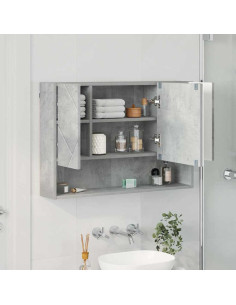 Mobiletto per specchio con porta Grigio cemento 80 x 17 x 55 cm 2