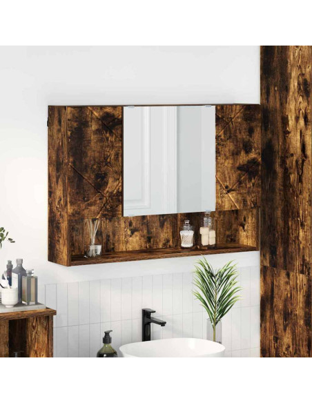 Mobiletto per specchio da bagno Rovere fumo 80 x 17 x 55 cm