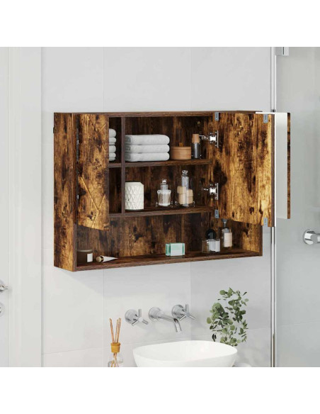 Mobiletto per specchio con porta Rovere fumé 80 x 17 x 55 cm