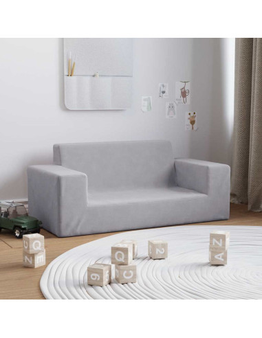 Divano per Bambini a 2 Posti Grigio Chiaro in Morbido Peluche
