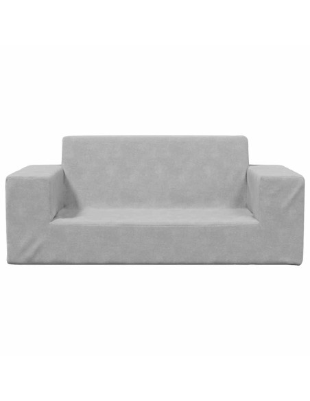 Divano per Bambini a 2 Posti Grigio Chiaro in Morbido Peluche