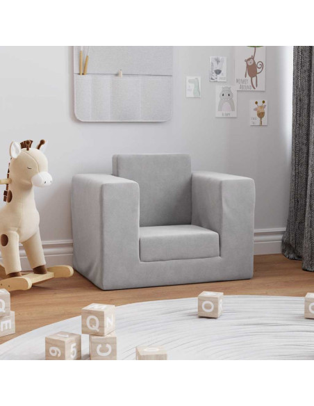 Divano per Bambini Grigio Chiaro in Morbido Peluche