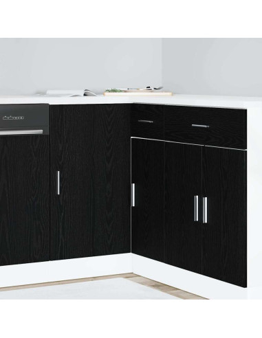 Mobile Base d'Angolo per Cucina con porta Riga Rovere nero
