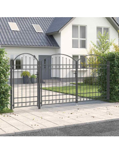 Cancello da Giardino con Parte Superiore Arcuata Grigio