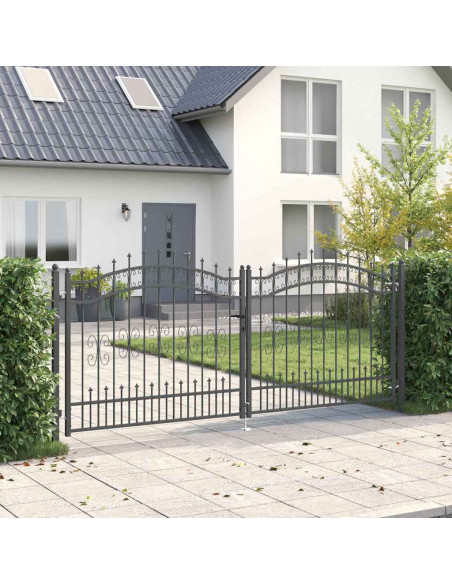 Cancello con Punta a Lancia Grigio 305 x 125 cm Acciaio