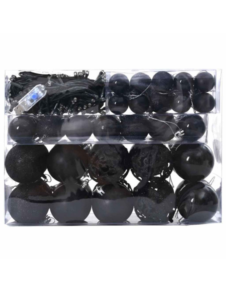 Set di Palle di Natale con 150 LED 61 pcs Nero Plastica