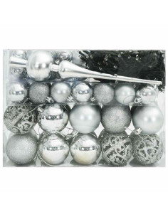 Set di Palle di Natale con 150 LED 61 pcs Argento Plastica