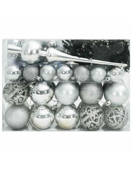 Set di Palle di Natale con 150 LED 61 pcs Argento Plastica