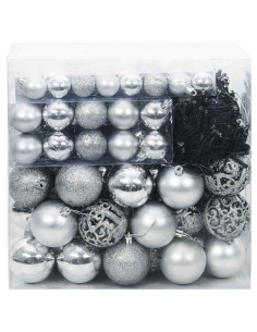 Set di Palle di Natale con 300 LED 120 pcs Argento Plastica