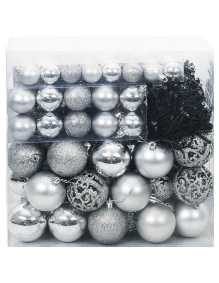 Set di Palle di Natale con 300 LED 120 pcs Argento Plastica
