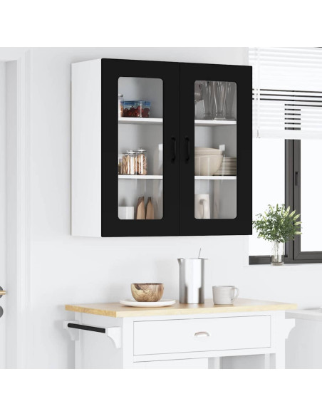 Pensile cucina con porta Nero 80 x 31 x 80 cm Legno multistrato