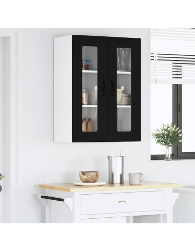 Pensile cucina con porta Nero 60 x 31 x 80 cm Legno multistrato