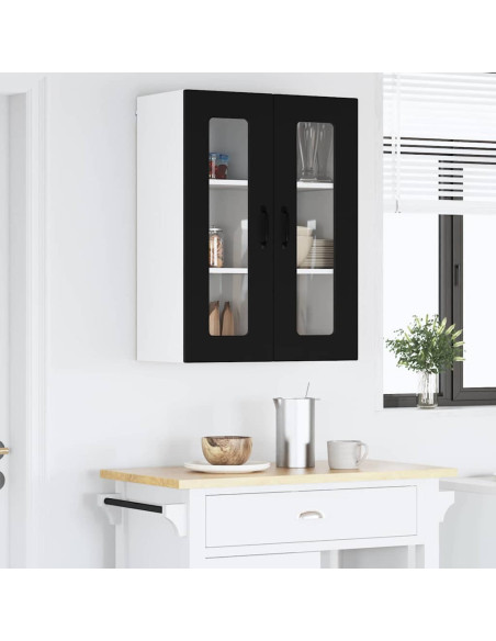 Pensile cucina con porta Nero 60 x 31 x 80 cm Legno multistrato