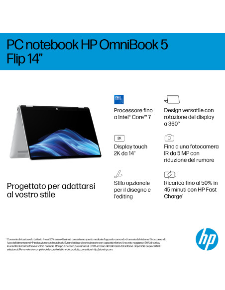 HP OmniBook 5 Flip 2-in-1 Laptop 14-fp0019nl Intel Core 5 120U 35,6 cm (14") Touch screen 2K Wi-Fi 6 (802.11ax) Windows 11 Home
