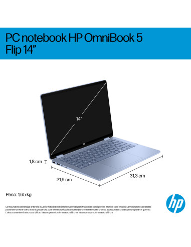 HP OmniBook 5 Flip 2-in-1 Laptop 14-fp0020nl Intel Core 5 120U 35,6 cm (14") Touch screen 2K 16 GB LPDDR5-SDRAM Wi-Fi 6 (802.11a