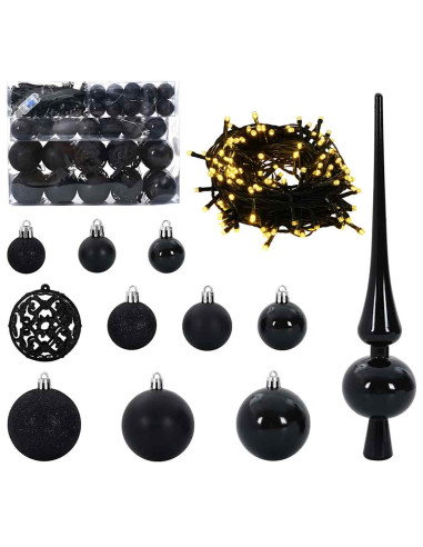 Set di Palle di Natale con 150 LED 61 pcs Nero Plastica
