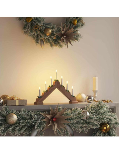 Ponte con Candele di Natale con 7 LED Marrone 39.5 x 5 x 29 cm
