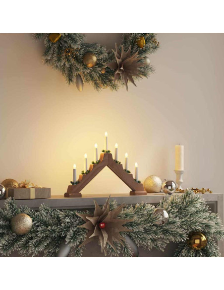 Ponte con Candele di Natale con 7 LED Marrone 39.5 x 5 x 29 cm