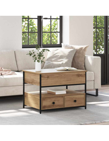 Tavolino da salotto con cassetto rovere artigianale 70x50x50cm