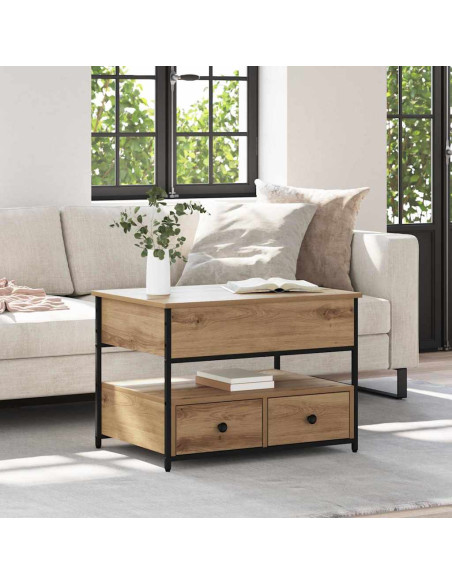 Tavolino da salotto con cassetto rovere artigianale 70x50x50cm