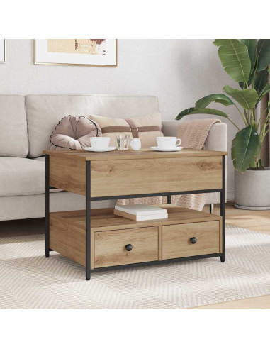 Tavolino da salotto con cassetto rovere artigianale 70x50x50cm