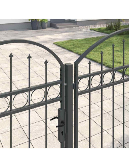 Cancello da Giardino con Parte Superiore Arcuata Grigio