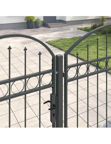 Cancello da Giardino con Parte Superiore Arcuata Grigio